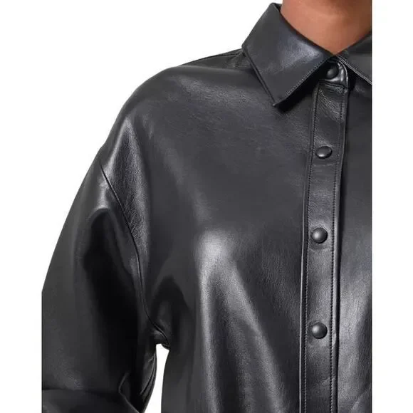 AGOLDE Calla Vegan Leather Shirt in Shadow Size Extra Small $275